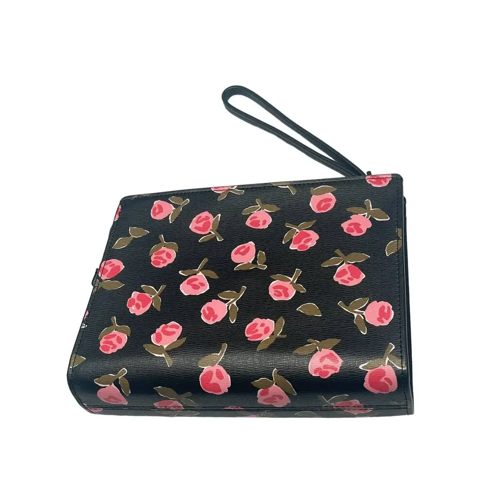 Kate Spade New York Spencer Ditsy Rose Printed PVC Wristlet with Gusset Black